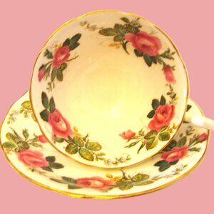 Vtg Aynsley teacup & saucer bone china with a wreath of pink of roses England